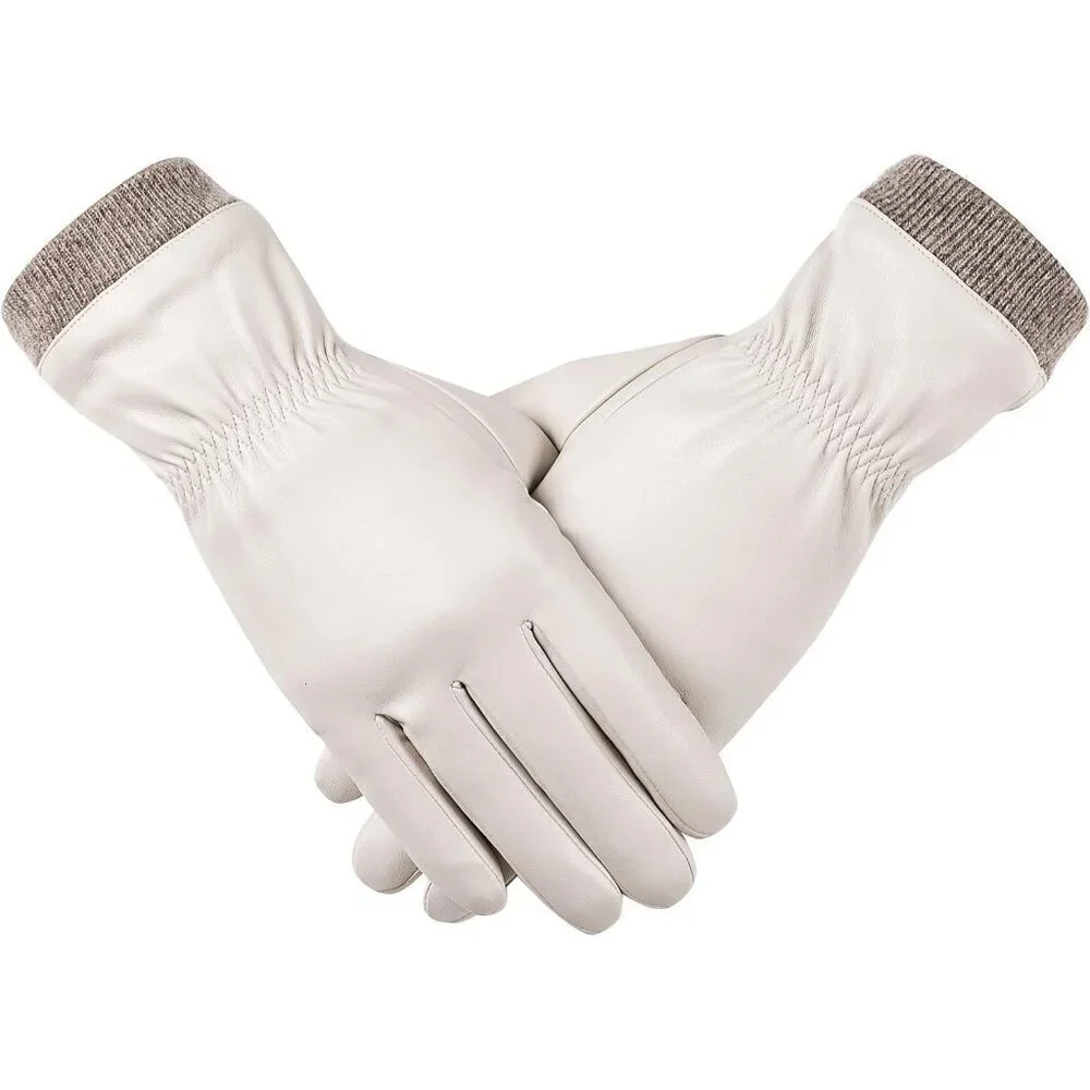 Women Wool Fleece Warm Gloves Touchscreen Texting Thermal Driving Gloves Beige